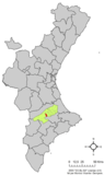 Localización de Agullent respecto a la Comunidad Valenciana