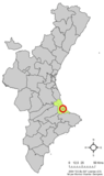 Localización de Almoines respecto a la Comunidad Valenciana