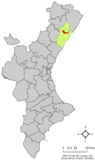 Localización de Benlloch respecto al País Valenciano