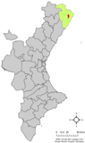 Localización de Cálig respecto a la Comunidad Valenciana