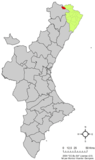 Localización de Castell de Cabres respecto a la Comunidad Valenciana