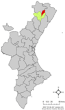 Localización de Catí en la COmunidad Valenciana
