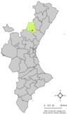 Localización de Fuentes de Ayódar respecto a la Comunidad Valenciana