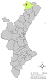 Localización de Forcall respecto al País Valenciano