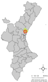 Localización de Gilet respecto a la Comunidad Valenciana.