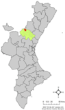 Localización de Pina de Montalgrao respecto al País Valenciano
