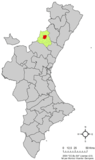 Localización de Zucaina respecto al País Valenciano