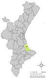 Localización de Jeresa respecto a la Comunidad Valenciana