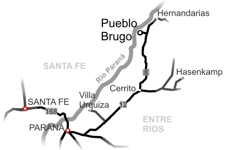 Mapa de ubicación a la localidad de Brugo.