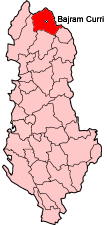 Mapa de ubicación del distrito de Tropojë en Albania.
