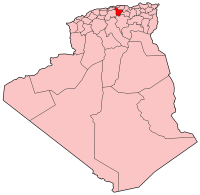 Mapa de Argelia, resaltada la provincia de Bouira