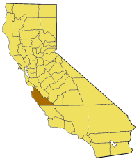 Mapa de California con el Monterey CountyCondado de Monterey resaltado