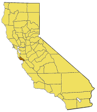 Mapa de California con el Santa Cruz County resaltado