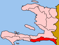Map of Haiti showing Sud-Est department.