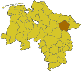 Lage des Landkreises Uelzen in Niedersachsen