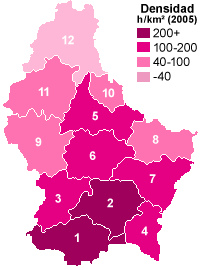 Cantones de Luxemburgo por densidad de población