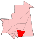 Mapa de Mauritania, destaca la provincia de Hodh el Gharbi