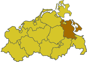 Lage des Landkreises Ostvorpommern in Mecklenburg-Vorpommern