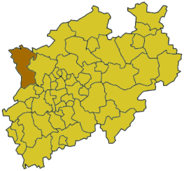 posición del distrito de Cléveris en Renania del Norte-Westfalia