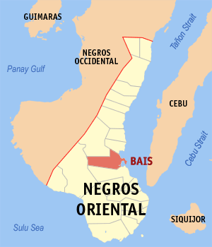 Mapa de Negros Oriental mostrando la situación de Bais City