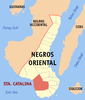 Map of Negros Oriental showing the location of Santa Catalina