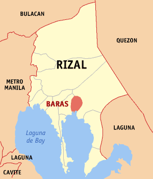 Map of Rizal showing the location of Baras