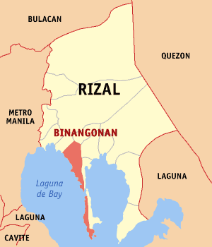 Map of Rizal showing the location of Binangonan