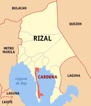 Map of Rizal showing the location of Cardona