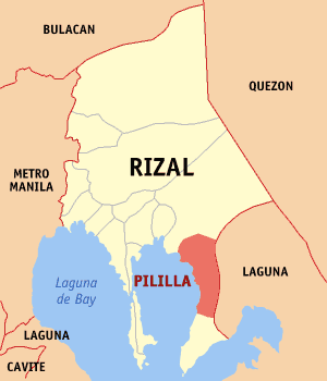 Map of Rizal showing the location of Pililla