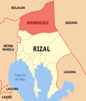 Map of Rizal showing the location of Rodríguez