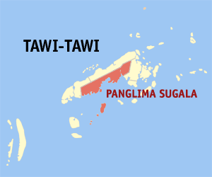 Mapa de Tawi-Tawi que muestra la situación de Panglima Sugala