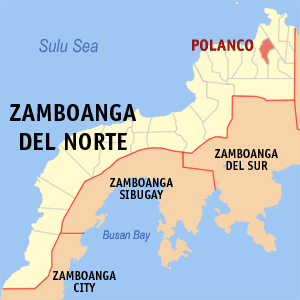 Map of Zamboanga del Norte showing the location of Polanco