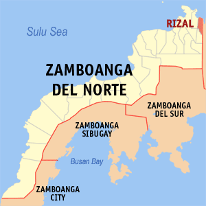 Map of Zamboanga del Norte showing the location of Rizal