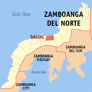 Map of Zamboanga del Norte showing the location of Salug