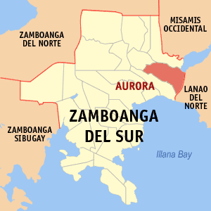 Map of Zamboanga del Sur showing the location of Aurora