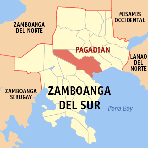 Mapa de Zamboanga del Sur que muestra la locación de Pagadian