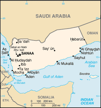 Localización de Saná en Yemen.