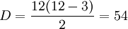 D=\frac{12(12-3)}{2}=54