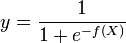 y = \frac{1}{1+e^{-f(X)}}