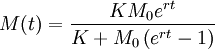 M(t) = \frac{K M_0 e^{rt}}{K + M_0 \left( e^{rt} - 1\right)} 